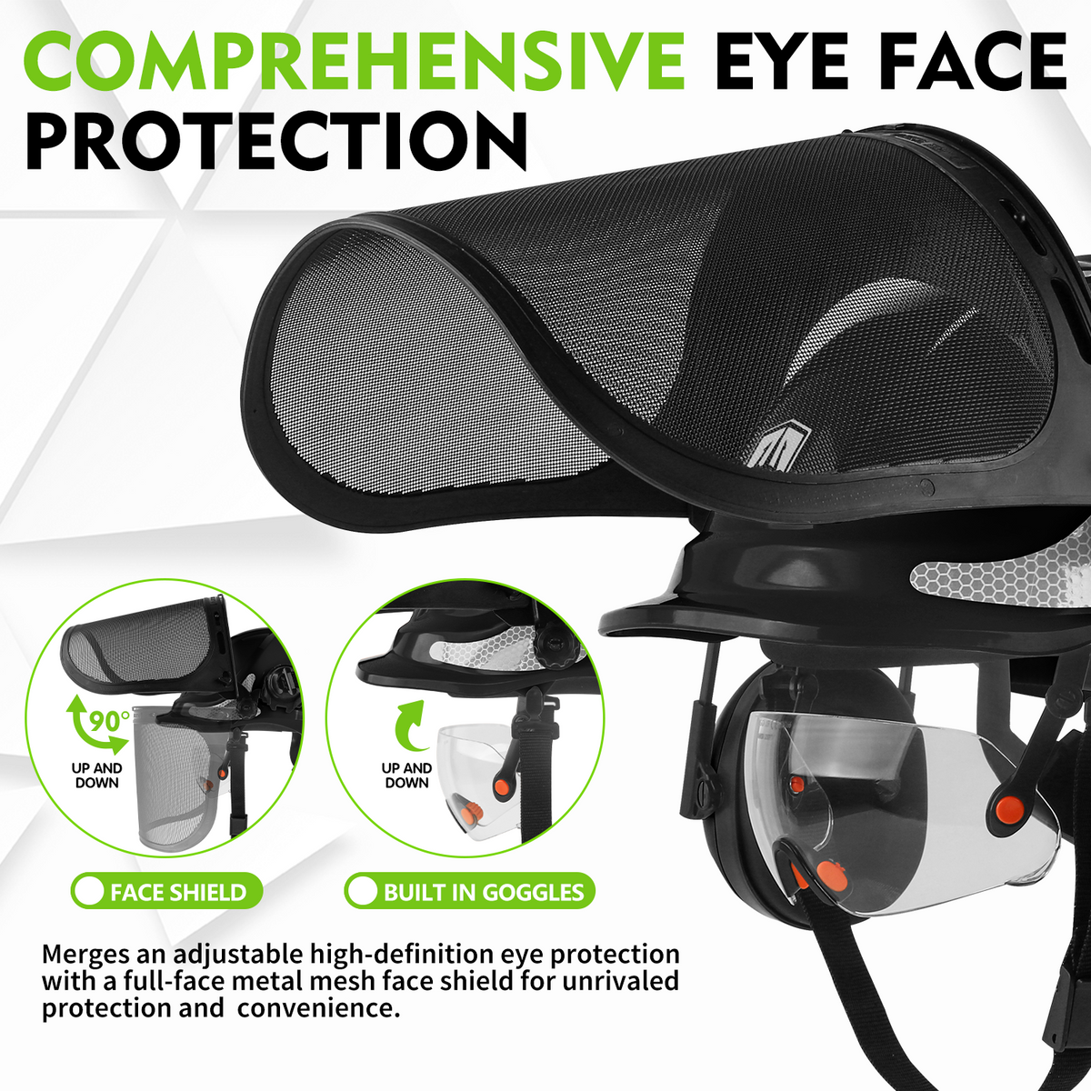 GREEN DEVIL Chainsaw Safety Protective Helmet Forestry Helmet with Build-in Visor Mesh Face Shield Ear Muffs 4 in 1 Ideal for Arborist Tree Work DIY Outdoor Logging Hard hat