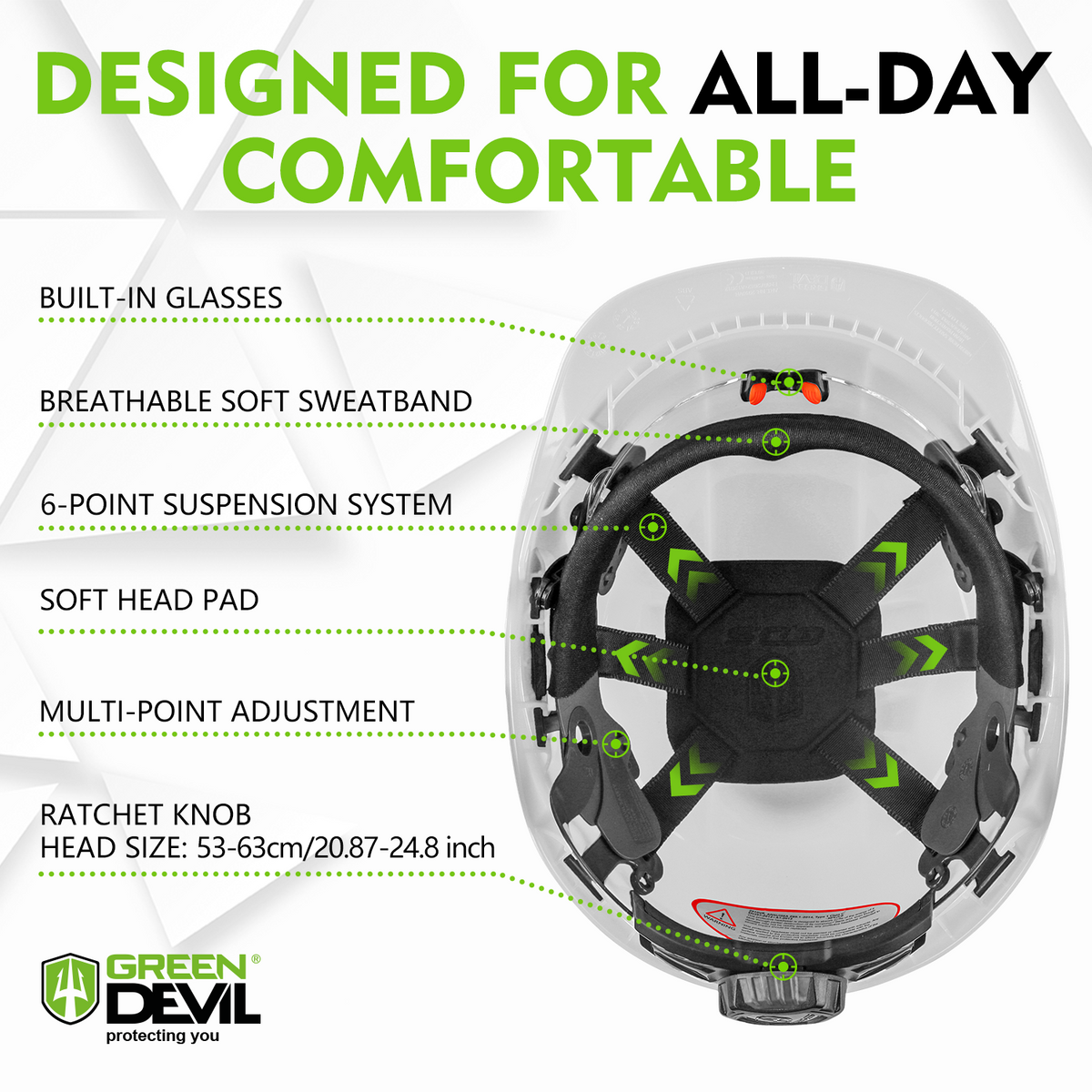 GREEN DEVIL Chainsaw Safety Protective Helmet Forestry Helmet with Build-in Visor Mesh Face Shield Ear Muffs 4 in 1 Ideal for Arborist Tree Work DIY Outdoor Logging Hard hat