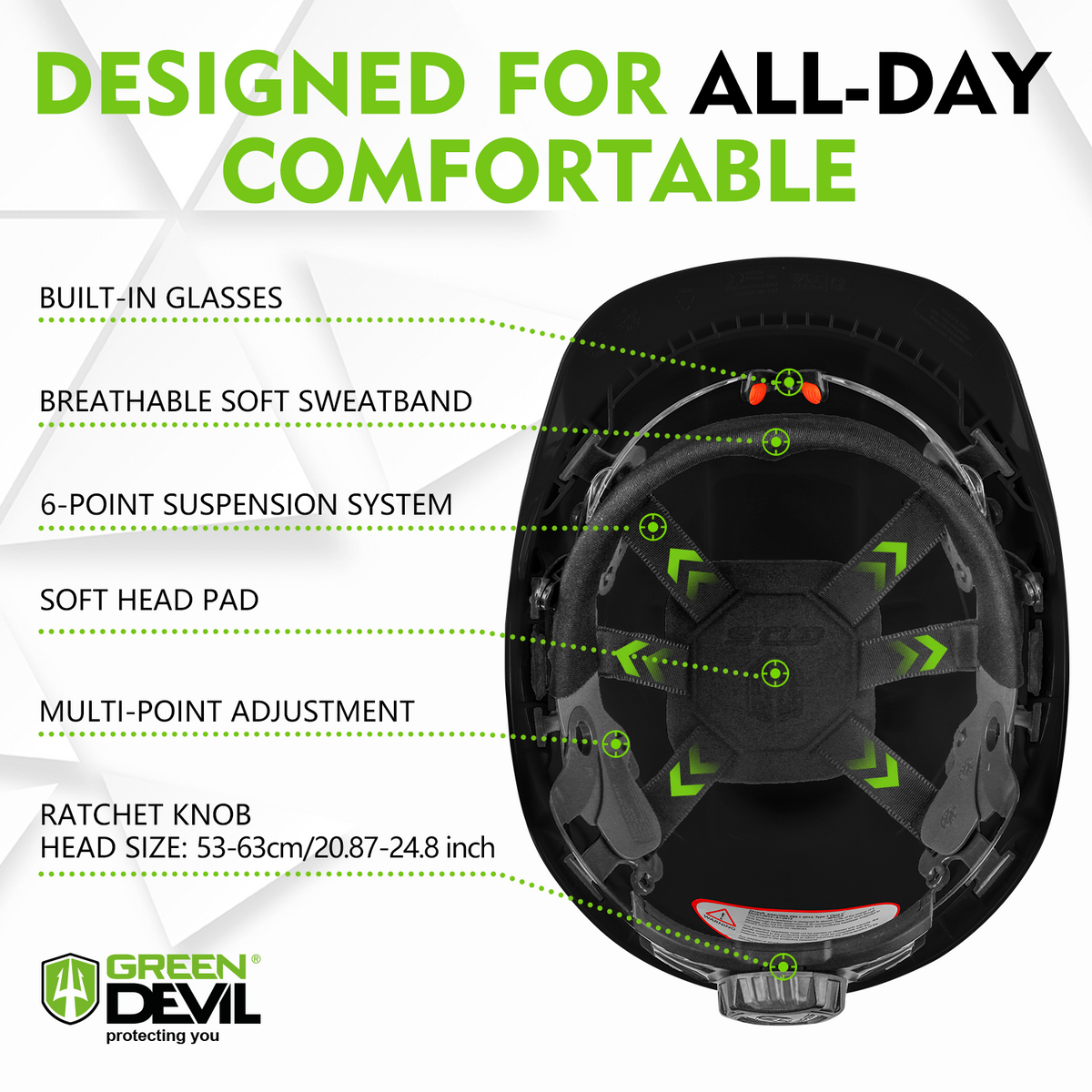 GREEN DEVIL Chainsaw Safety Protective Helmet Forestry Helmet with Build-in Visor Mesh Face Shield Ear Muffs 4 in 1 Ideal for Arborist Tree Work DIY Outdoor Logging Hard hat