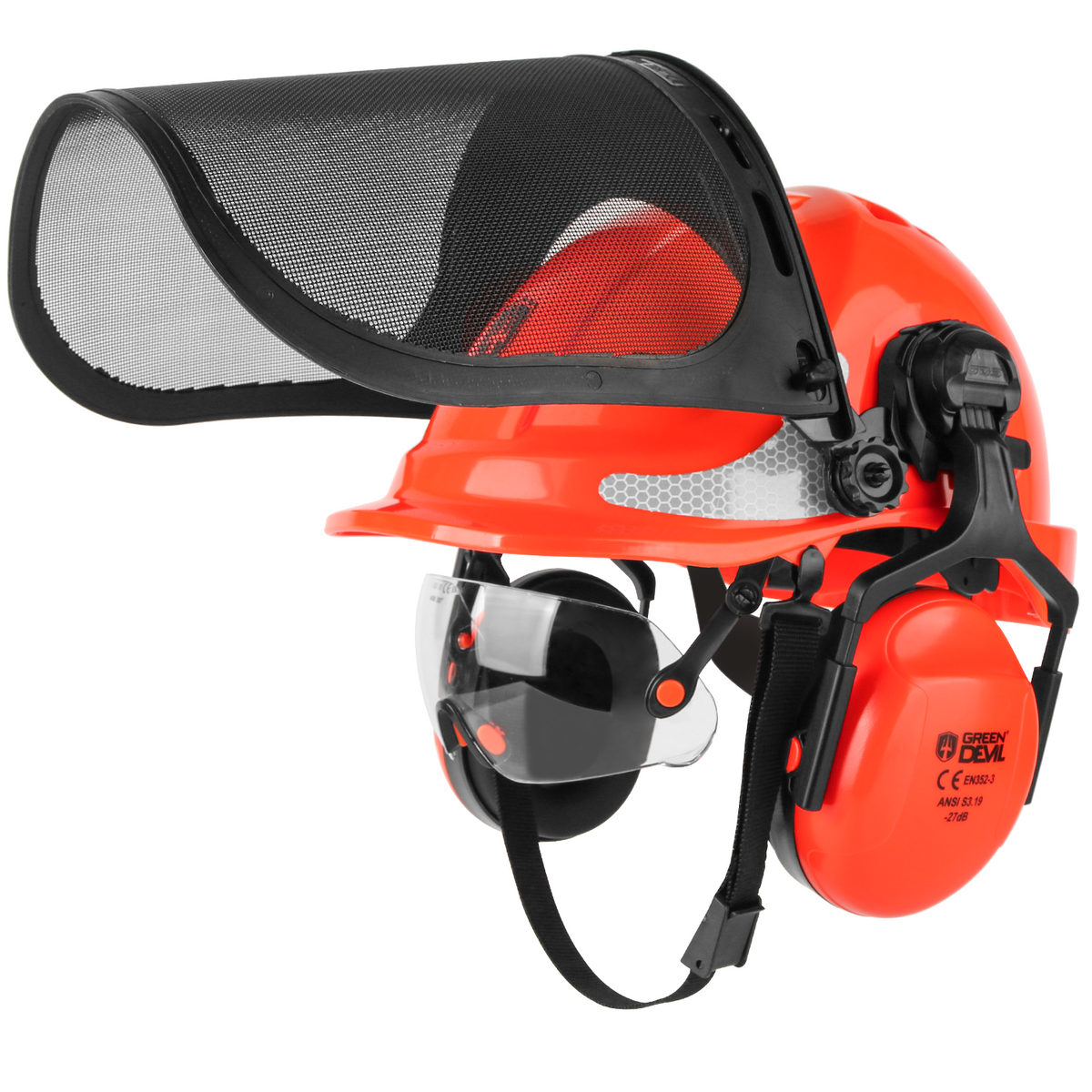 GREEN DEVIL Chainsaw Safety Protective Helmet Forestry Helmet with Build-in Visor Mesh Face Shield Ear Muffs 4 in 1 Ideal for Arborist Tree Work DIY Outdoor Logging Hard hat