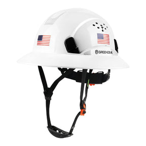 Full Brim Hard Hat Vented Construction Green Safety Helmet OSHA Approved Cascos De Construccion Work Hardhats with Cooling Towel for Men&Women 6 Point Adjustable Ratchet Suspension