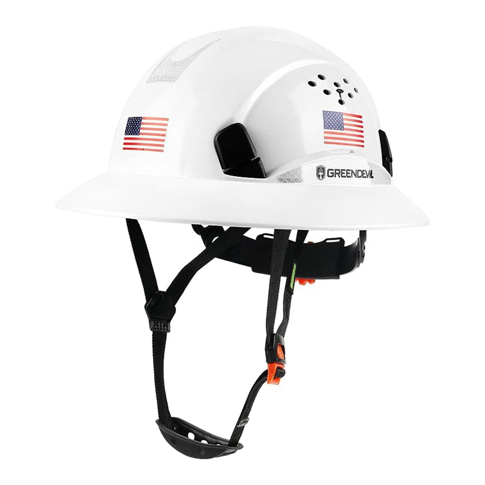 Full Brim Hard Hat Vented Construction White Safety Helmet OSHA Approved Cascos De Construccion Work Hardhats with Cooling Towel for Men&Women 6 Point Adjustable Ratchet Suspension