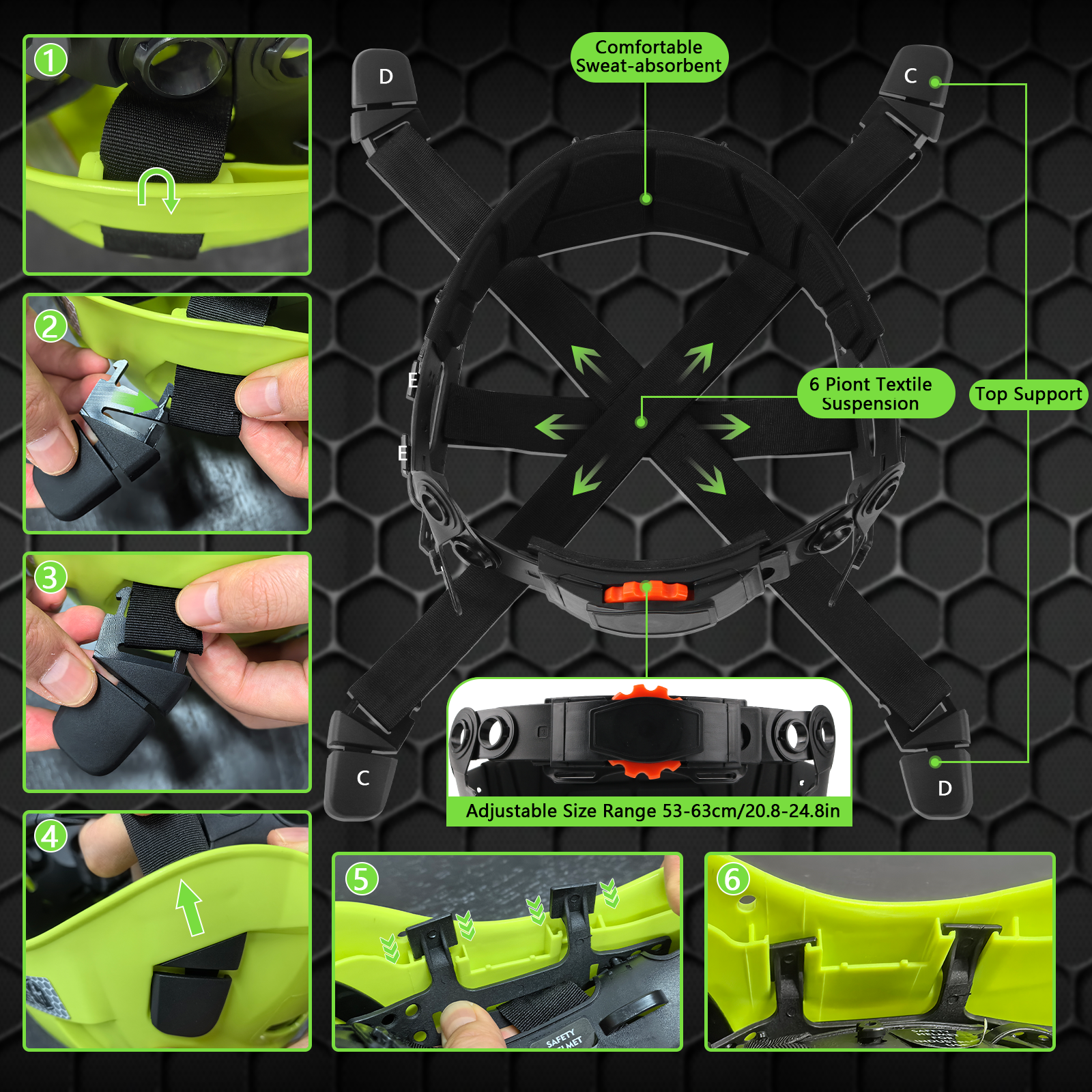 GREEN DEVIL Hard Hat Suspension, Replacement Part for GREEN DEVIL Hard Hats with Ratchet Knob and Pivot Adjustment