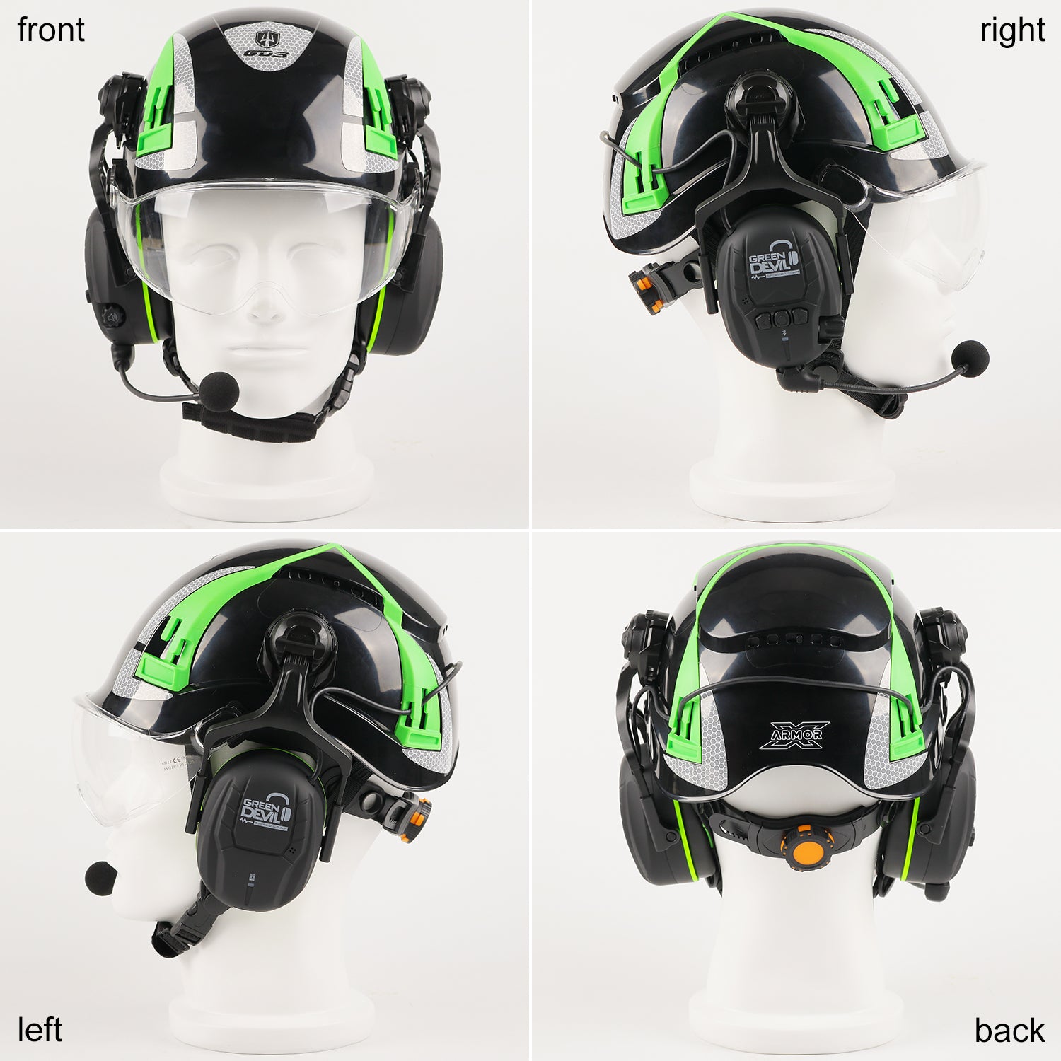 GREEN DEVIL X-Armor Series Hard Hat with Visor and Bluetooth Ear Muffs Vented ABS Work Hardhat for Men Women Cascos De Construccion Safety Helmet Ideal for Industrial & Construction