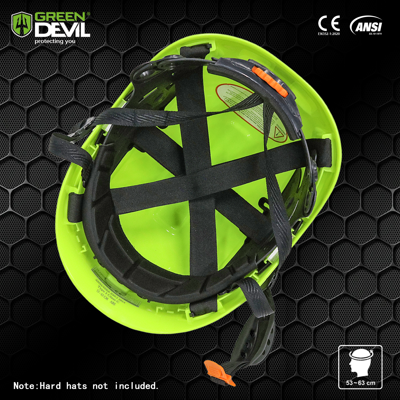 GREEN DEVIL Hard Hat Suspension, Replacement Part for GREEN DEVIL Hard Hats with Ratchet Knob and Pivot Adjustment