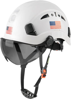 GREEN DEVIL Safety Helmet Hard Hat with Visor Chinstrap Adjustable Lightweight Vented ABS Work Helmet for Men and Women 6-Point Suspension ANSI Z89.1 Approved Ideal for Industrial & Construction White