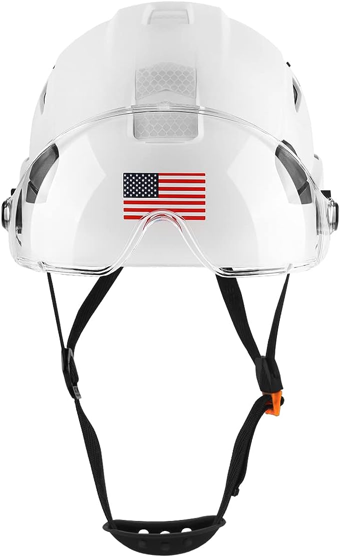 GREEN DEVIL Safety Helmet Hard Hat with Visor Chinstrap Adjustable Lightweight Vented ABS Work Helmet for Men and Women 6-Point Suspension ANSI Z89.1 Approved Ideal for Industrial & Construction White