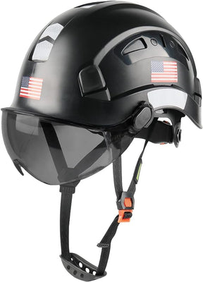 GREEN DEVIL Safety Helmet Hard Hat with Visor Chinstrap Adjustable Lightweight Vented ABS Work Helmet for Men and Women 6-Point Suspension ANSI Z89.1 Approved Ideal for Industrial & Construction Black