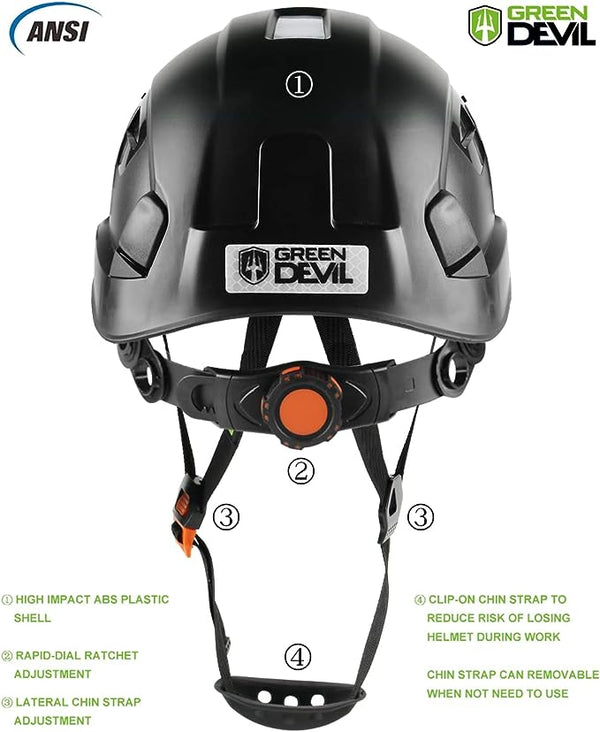 GREEN DEVIL Safety Helmet Hard Hat with Visor Chinstrap Adjustable Lig