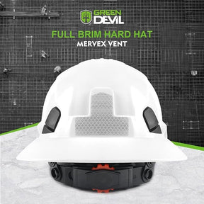 Full Brim Hard Hat Vented Construction White Safety Helmet OSHA Approved Cascos De Construccion Work Hardhats with Cooling Towel for Men&Women 6 Point Adjustable Ratchet Suspension