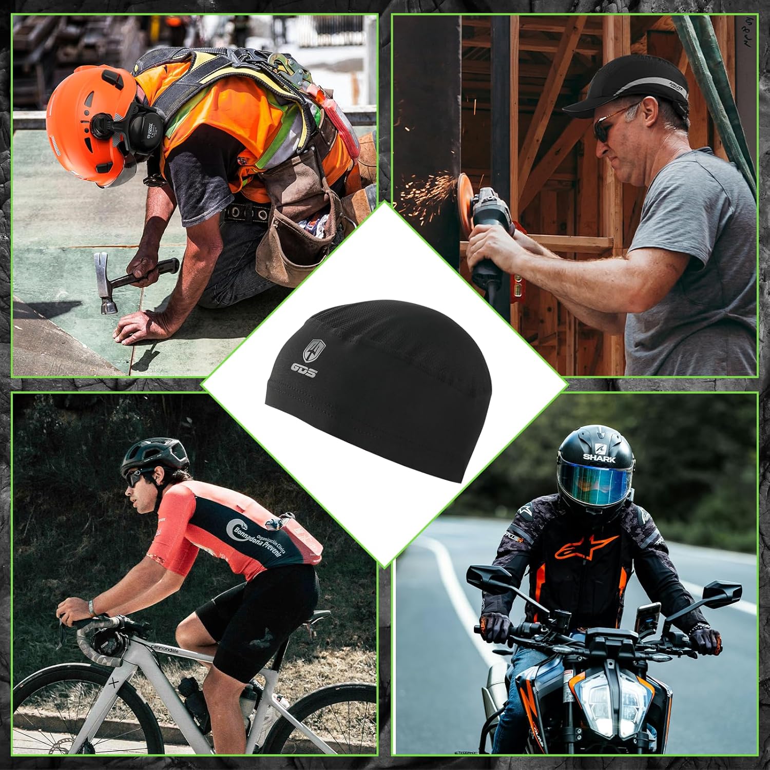 GREEN DEVIL Cooling Skull Cap Helmet Liner for Men Women, Fits Under Helmets Black
