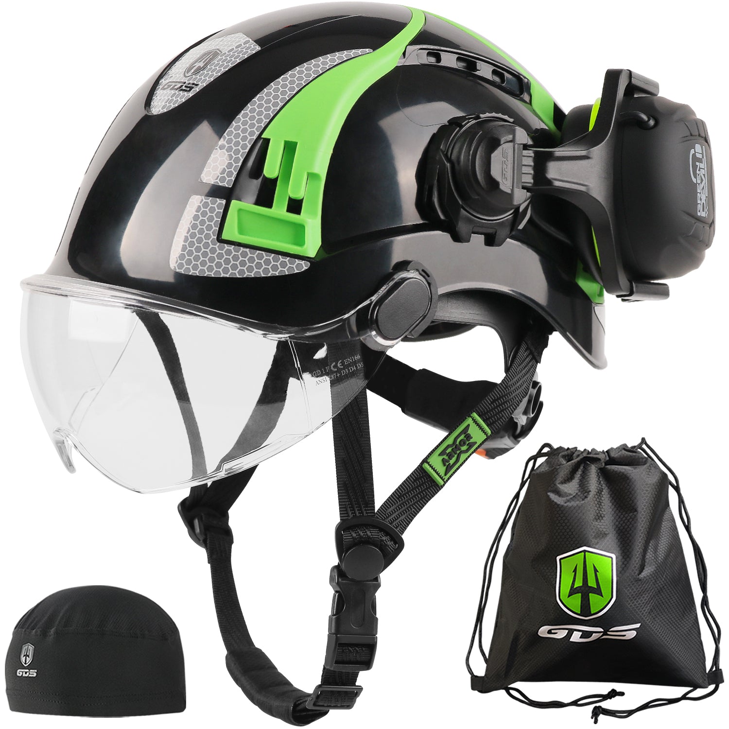 GREEN DEVIL X-Armor Series Hard Hat with Visor and Bluetooth Ear Muffs Vented ABS Work Hardhat for Men Women Cascos De Construccion Safety Helmet Ideal for Industrial & Construction