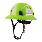 Full Brim Hard Hat Vented Construction Green Safety Helmet OSHA Approved Cascos De Construccion Work Hardhats with Cooling Towel for Men&Women 6 Point Adjustable Ratchet Suspension