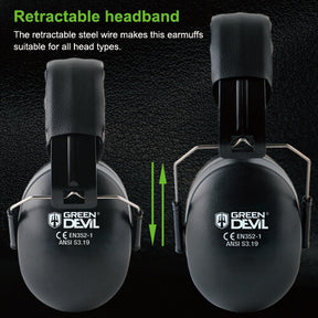GREEN DEVIL Hearing Protection Noise Canceling Safety Ear Muffs NRR 28dB Black