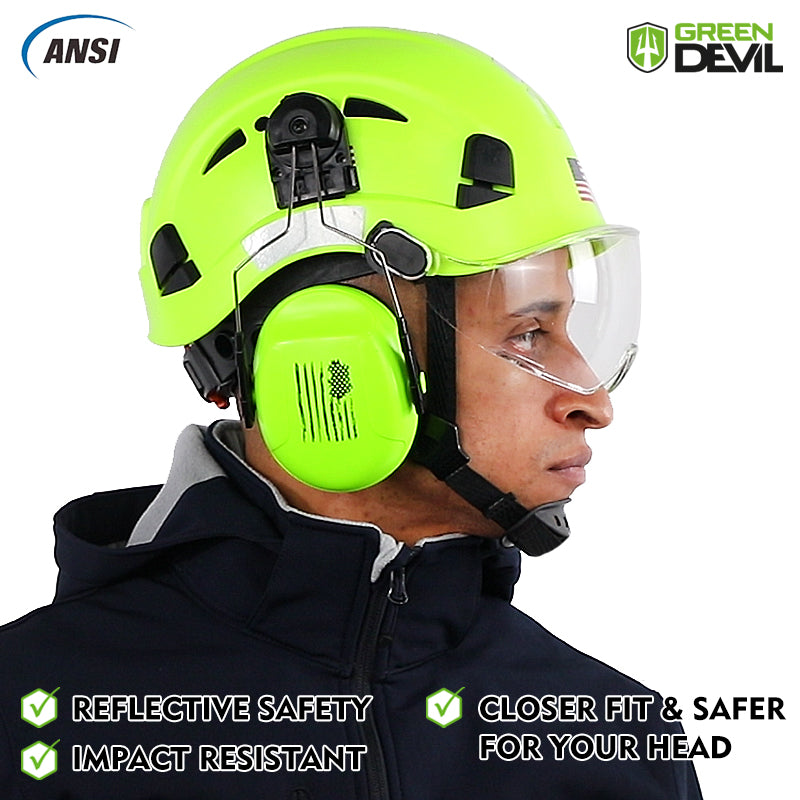 GREEN DEVIL Green Color Safety Helmet Hard Hat With Visor And Ear Protection ANSI Z89.1 Approved