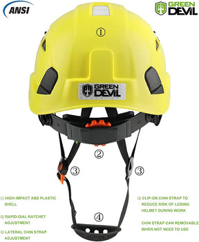 GREEN DEVIL Yellow Color Safety Helmet Hard Hat ANSI Z89.1 Approved
