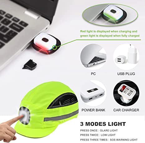 GREEN DEVIL Maverick 3 Series Breathable Lightweight Lime Safety Bump Cap with LED Lighting