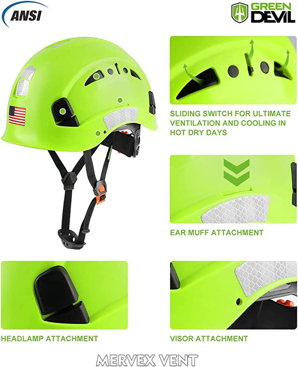 GREEN DEVIL Green Color Safety Helmet Hard Hat ANSI Z89.1 Approved