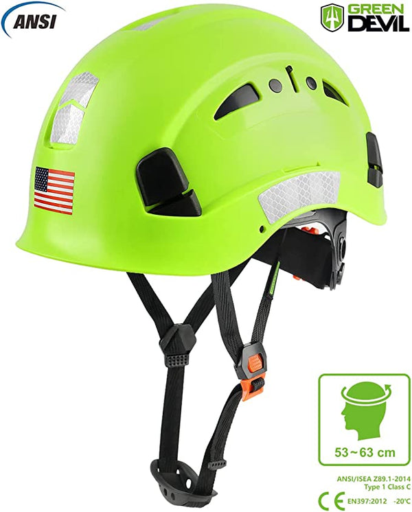 GREEN DEVIL Green Color Safety Helmet Hard Hat ANSI Z89.1 Approved