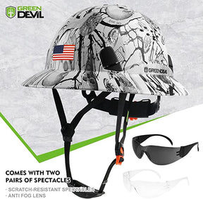 GREEN DEVIL Full Brim Skeleton Pattern Hard Hat Safety Helmet OSHA Approved