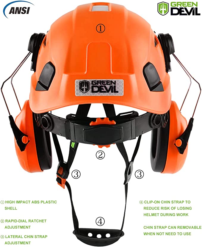 GREEN DEVIL Orange Color Safety Helmet Hard Hat With Visor And Ear Pro GREEN DEVIL Orange Color Safety Helmet Hard Hat With Visor And Ear Pro