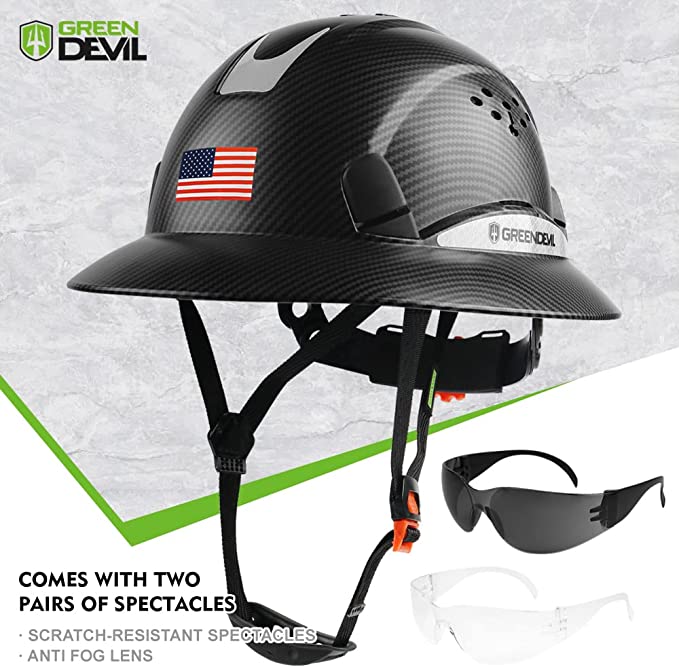 GreenDevil Safety Hard Hat Full Brim Comes With Two Pairs Of Spectacles