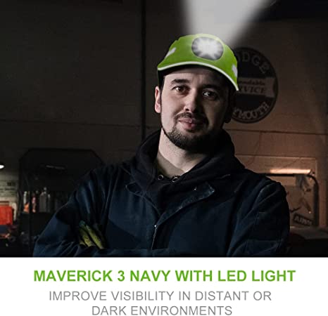 GREEN DEVIL Maverick 3 Series Breathable Lightweight Lime Safety Bump Cap with LED Lighting