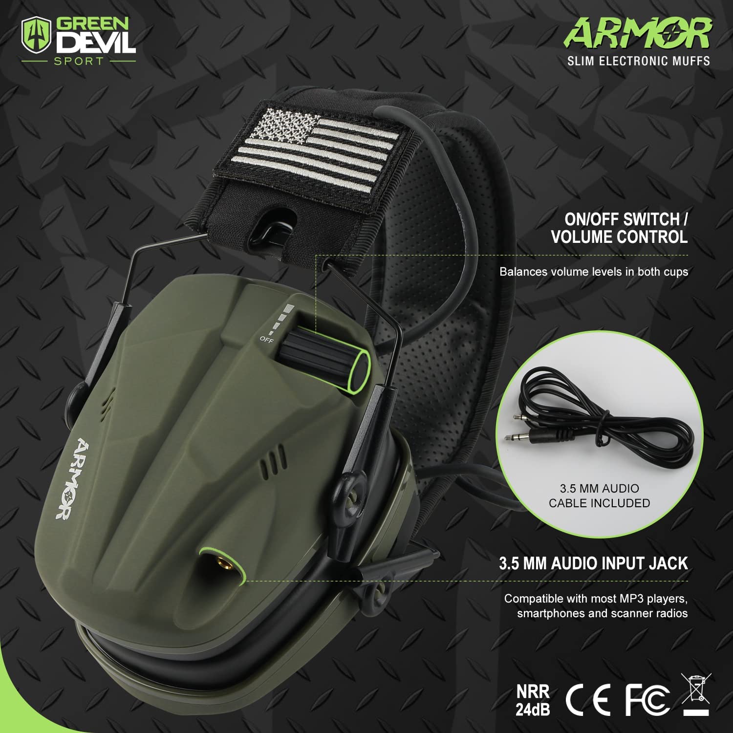 GREENDEVIL Safety Green Devil Shooting Ear Protection Electronic Noise Reduction Hearing Protection Earmuffs Headphones for Gun Range Hunting Army Green Black