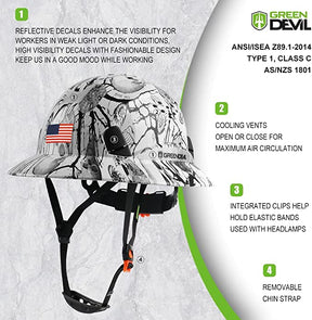 GREEN DEVIL Full Brim Skeleton Pattern Hard Hat Safety Helmet OSHA Approved