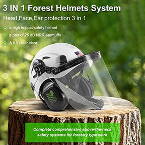 Forestry Safety Helmet Chainsaw Helmet with Polycarbonate Full Clear Visor and Ear Muffs 3 in 1 Forestry Hard Hat