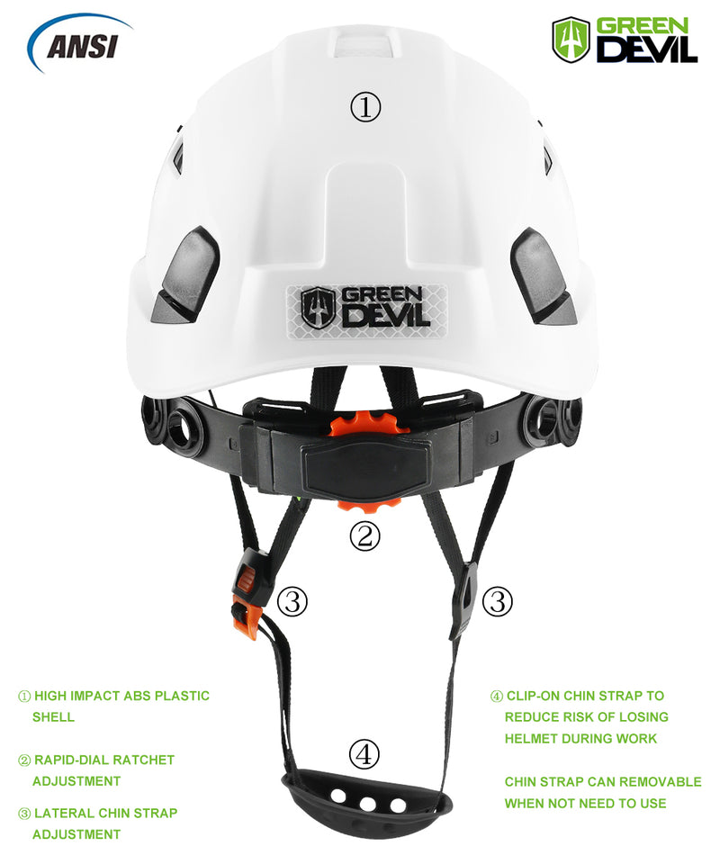 GREEN DEVIL Safety Helmet White Color Hard Hat ANSI Z89.1 Approved