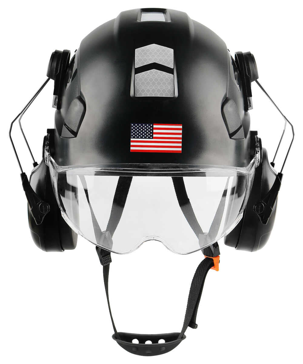 GREEN DEVIL Black Color Safety Helmet Hard Hat With Visor And Ear Protection ANSI Z89.1 Approved