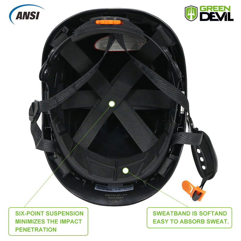 GREEN DEVIL Black Color Safety Helmet Hard Hat ANSI Z89.1 Approved