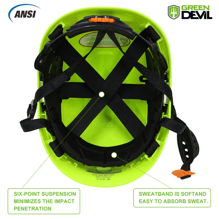 GREEN DEVIL Green Color Safety Helmet Hard Hat With Visor And Ear Prot