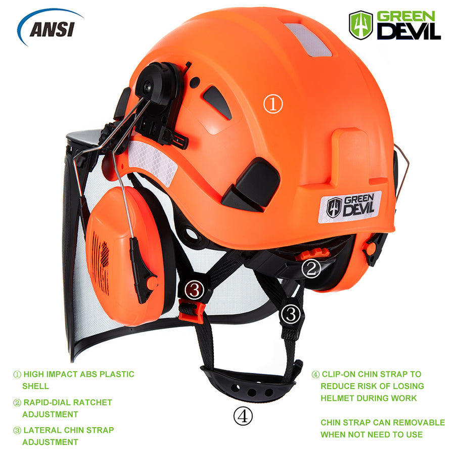 GREEN DEVIL Forestry Safety Helmet Orange Color Chainsaw Helmet with M
