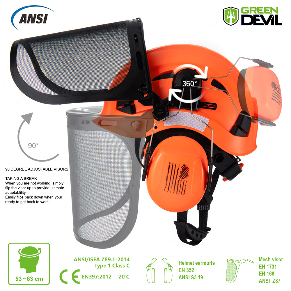 Different Appearance Of Forestry Safety Helmets System With Ear Defender And Mesh Face Shield